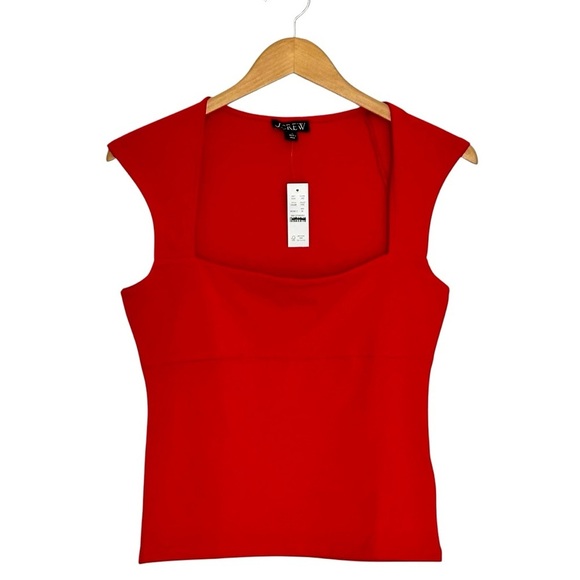 NEW J. CREW Squareneck cap-sleeve top in stretch cotton blend red Size Medium - Picture 1 of 7